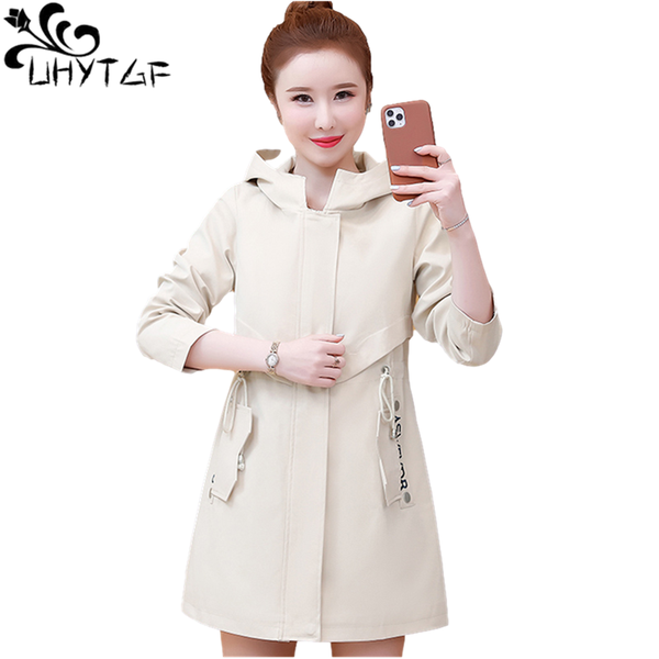 

women's trench coats uhytgf women coat fashion hooded casual thin spring autumn windbreaker female mid-length loose plus size outwear 1, Tan;black