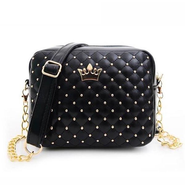

evening bags 2021 women bag fashion messenger rivet chain shoulder pu leather crossbody quiled crown