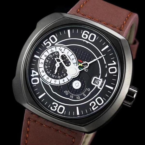

leather strap mens watch brand quartz wrist watches square large dial luxury men casual business waterproof wristwatches, Slivery;brown