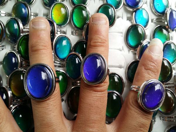 

geometric shape mood ring charming large oval change color ri female fashion opening rings, Golden;silver