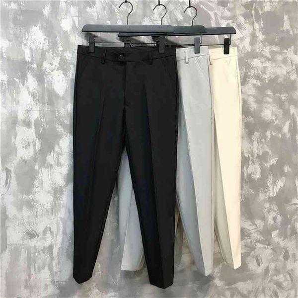 

summer men's trousers, casual pants, thin and breathable korean version of slim nine-point pants classic brand 210715, Black