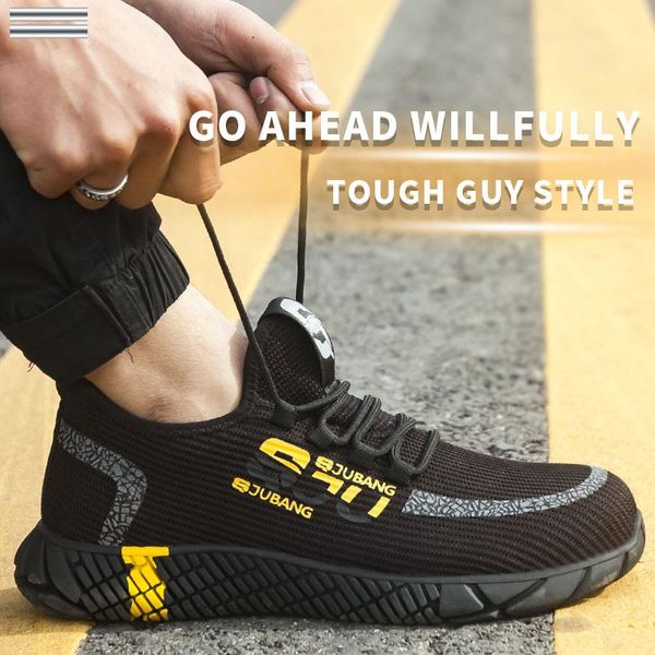 

boots men's outdoor breathable mesh steel toe anti smashing safety shoe light puncture proof comfortable work shoes boot, Black