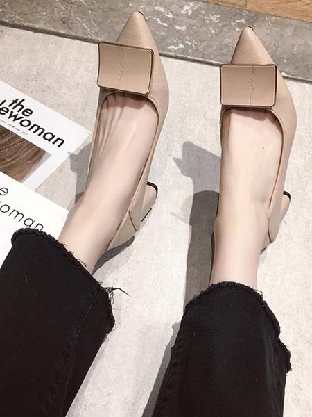 

dress shoes square buckle single women spring and autumn 2021 korean fashion wild fairy pointed french girl high heels, Black
