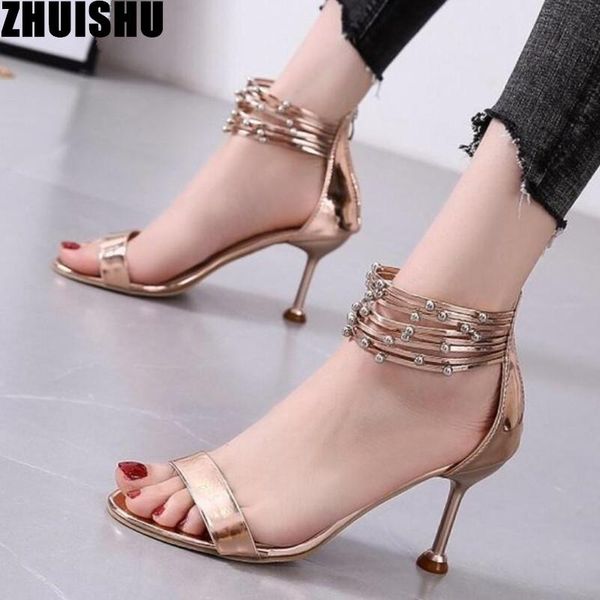 

sandals summer women ladies pu leather open toe comfortable thin heel female shoes fashion ankle bead high heels, Black