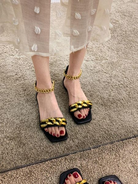 

sandals women's summer 2021 net red fashion all-match metal chain zipper bag with non-slip roman shoes, Black