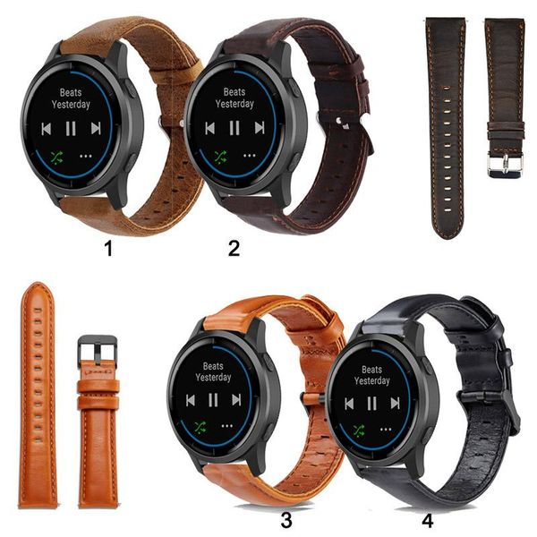 

watch bands 20mm 22mm replacement band genuine leather strap for garmin active vivoactive 4, Black;brown