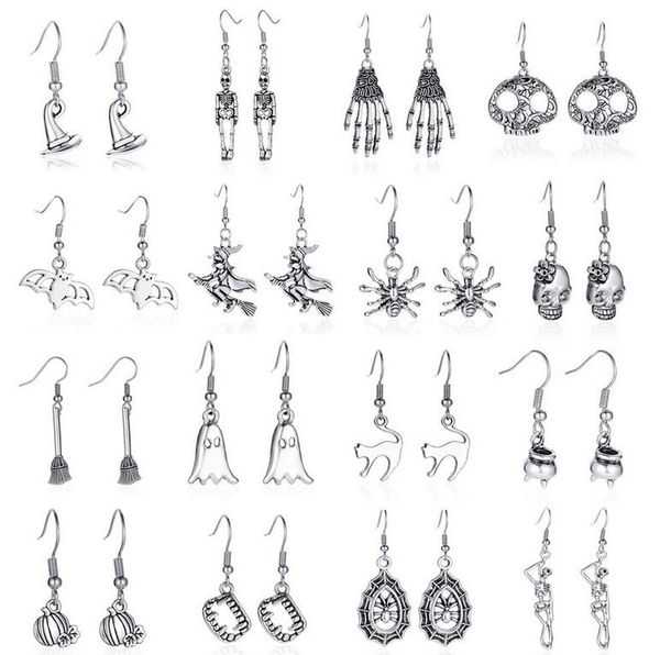 Halloween Dangle Brincos Retro Skeleton Bat Spider Fantasma de Abóbora em forma de brinco para mulheres festa menina feriado jóias oferta atacado