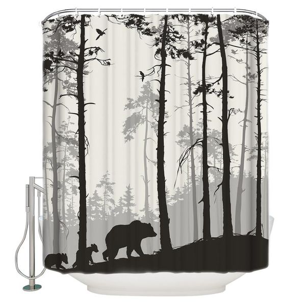 

shower curtains home silhouette bear pine tree luxury bathroom curtain waterproof fabrics washroom