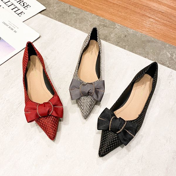 

elegant bow flats shoes women spring slip on casual shoes pointed toe 2021 spring new female black flats ol lady shoes