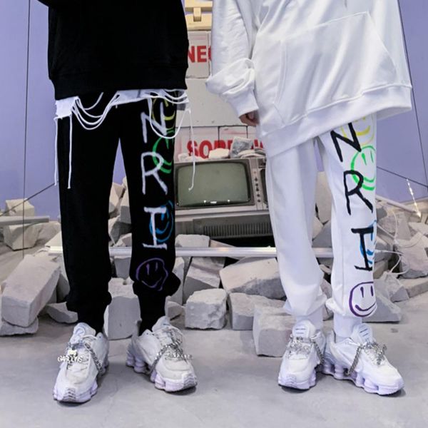 

casual sweatpants men cotton hip-hop harem graffiti autumn multi-pocket trousers harajuku streetwear elastic fashion women men's pants, Black