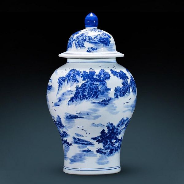 

vases jingdezhen ceramic vase blue and white porcelain temple jar large chinese living room decoration portraits