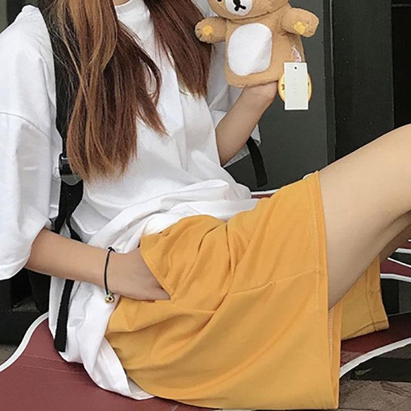 

women's shorts basic solid women couples loose fashion casual all-match ins chic wide leg knee length trousers summer baggy breathable, White;black