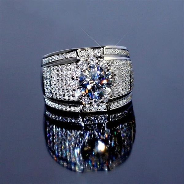 Cluster Rings Rulalei Sparkling Luxury Jewelry 925 Sterling Silver Cut Round White 5A Cubic Zircon Pave CZ Promise Wedding Band Ring For Men