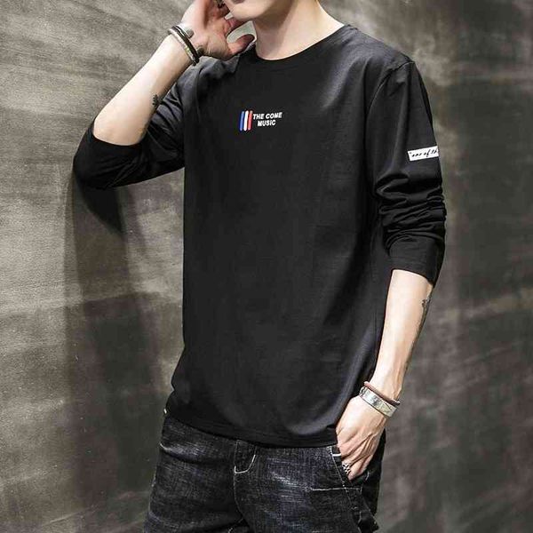 

long sved t-shirt 2021 autumn new korean loose casual versatile men's pure cotton bottomed shirt fashion, White;black
