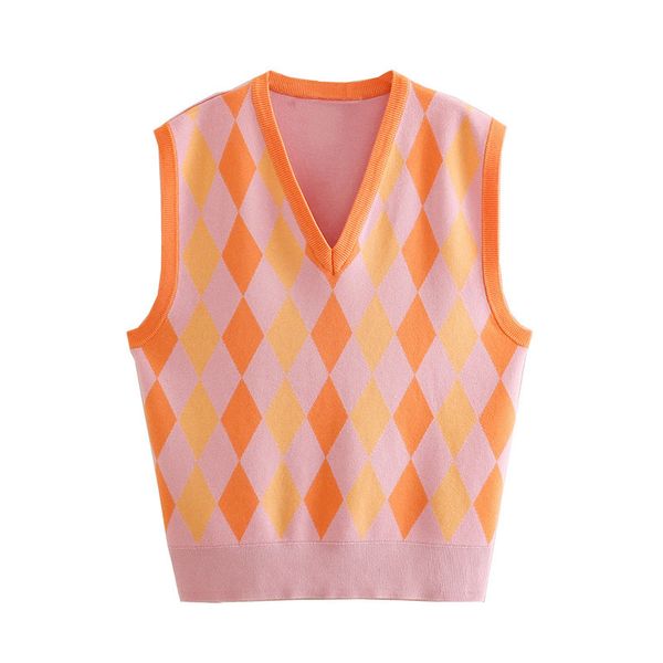 

fashion argyle knitted sweater vest women sweet v-neck sleeveless female waistcoat casual soft sweater 210430, Black;white