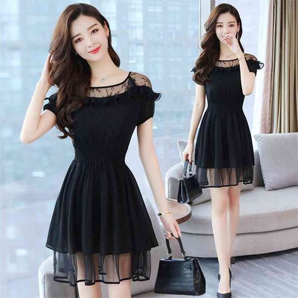 

plus size summer lace off shoulder mini black sundress elegant women club midi dresses party long beach dress vestidos 210528, Black;gray