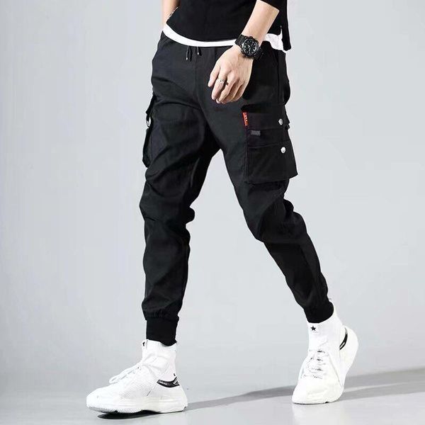 

men's pants side pockets cargo harem 2021 hip hop casual male tatical joggers trousers fashion streetwear, Black