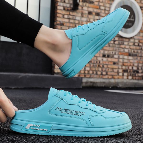 

2021 summer mens shoes korean style leisure semi-slippers sneakers teen trend versatile lazy flat white
