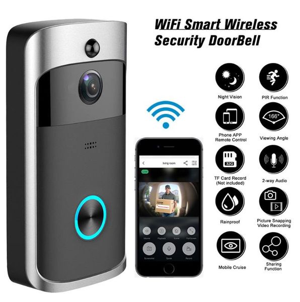 

50sets wifi doorbell camera smart wi-fi video intercom door bell video call for apartments ir alarm wireless security camera v5 dhl/fedex