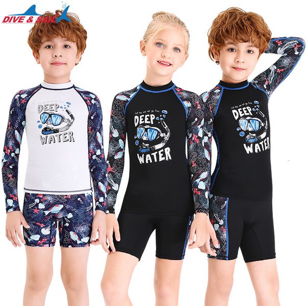 

sunscreen swimsuit summer new split swimming shorts short sleeve children's drifting snorkeling suit, White;black