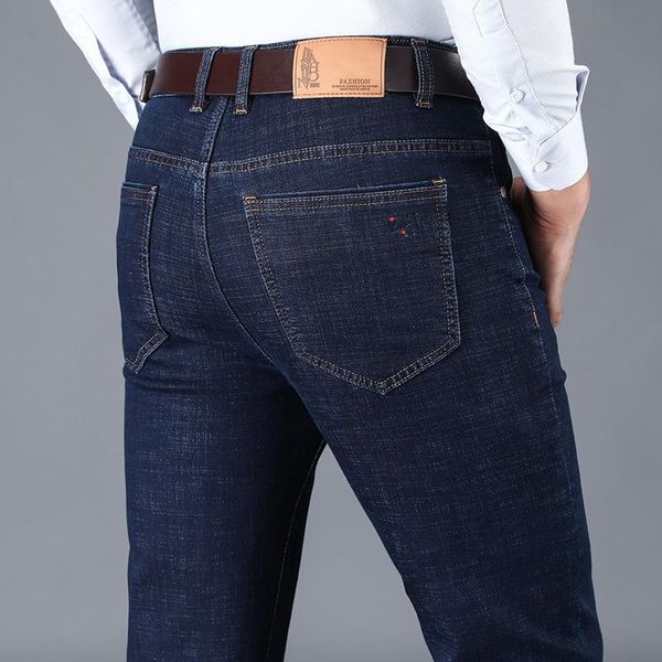 

men's jeans 2021 autumn and winter high-quality cotton stretch-fit straight-leg business casual embroidered denim, Blue