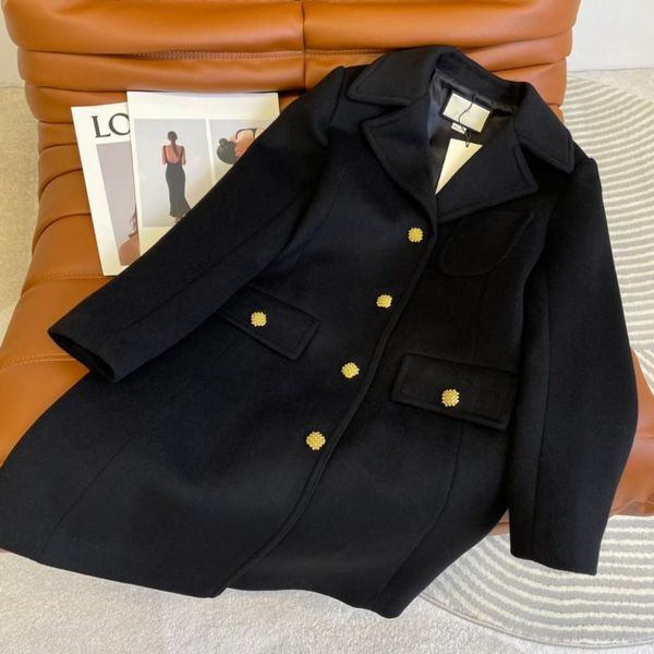 

women's wool & blends fw embroidery letter woolen coat chic black senior parka g single breasted turn-down collar 100% jacket women ove