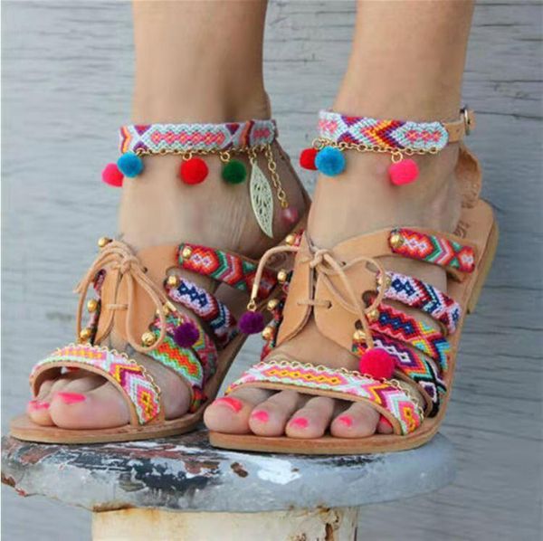 

summer women's fashion sandals reto bohemian gladiator shoes flats female outdoor beach for women sandalia mujer, Black