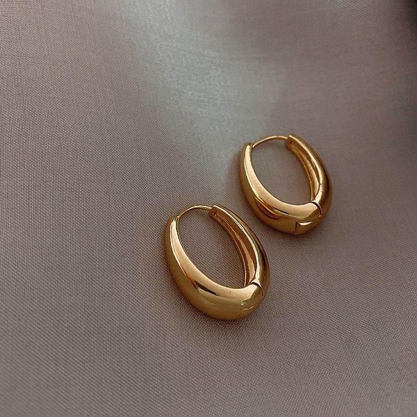 

hoop & huggie unique design water drop earrings for women oval glossy copper fashion party jewelry, Golden;silver