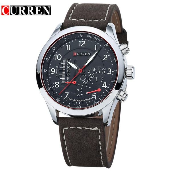 

wristwatches curren 8152 mens watches men's quartz watch waterproof sport men leather relogio masculino, Slivery;brown