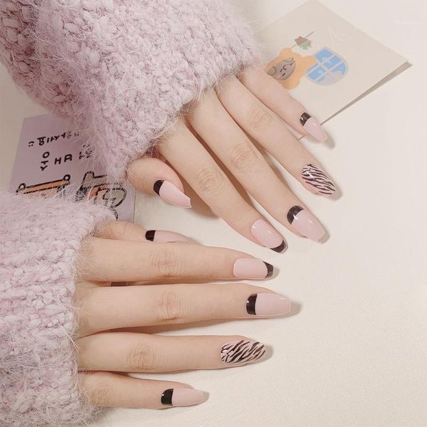 

24pcs/box press on nails ballerina false coffin grey zebra removable manicure patch with designs1, Red;gold