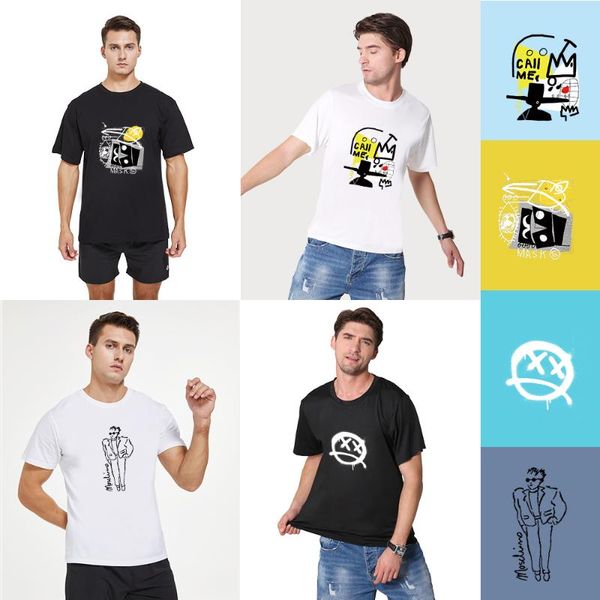 

men's t-shirts creative abstract pattern short-sleeved t-shirt pure cotton loose trend street graffiti printing tshirt tee, White;black