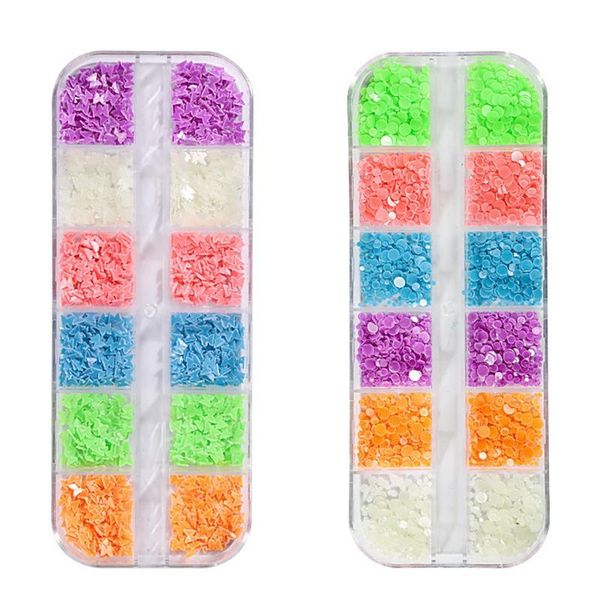 

2pcs nail art sequins 12 grid boxed luminous round shape butterfly patch set nails supplies stickers & decals, Black