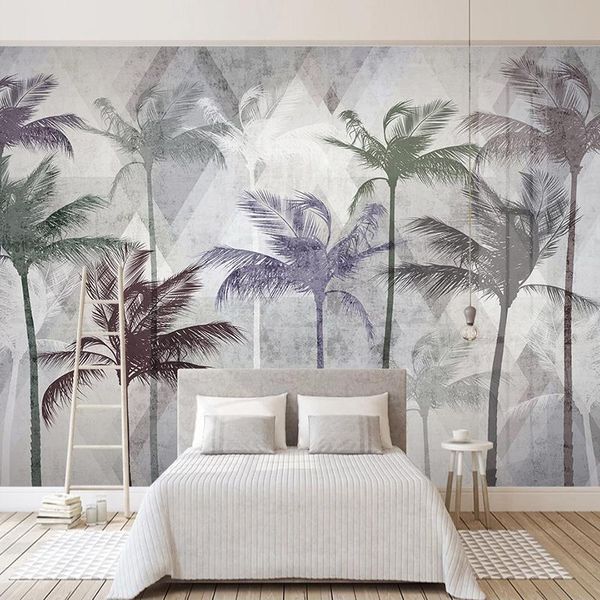 

wallpapers custom 3d po wallpaper hand painted plant coconut tree modern geometric living room sofa tv background mural wall covering