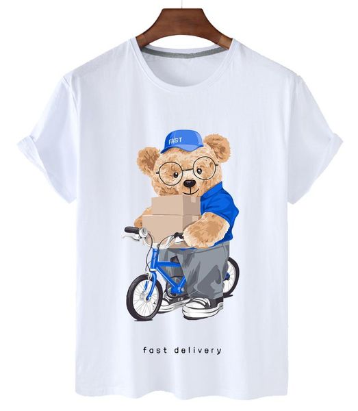 

women's t-shirt pure cotton send express bear print short-sleeved o-neck loose casual female oversized half sleeve s-3xl, White