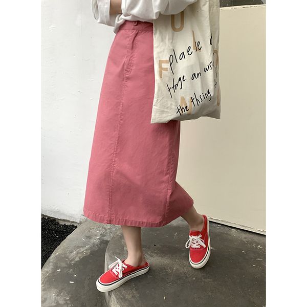 

huang zheng split straight skirt women's 2021 summer simple high waist and thin buttocks one step middle xbq21001, White