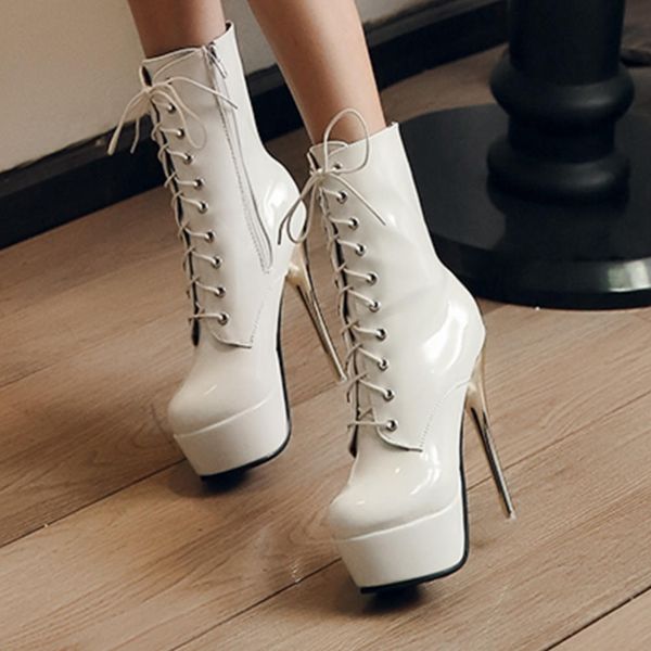 

Lace Up Sexy SM Fetish High Heels Party Nightclub Platform Fashion Winter Boots Woman Shoes Female, Black
