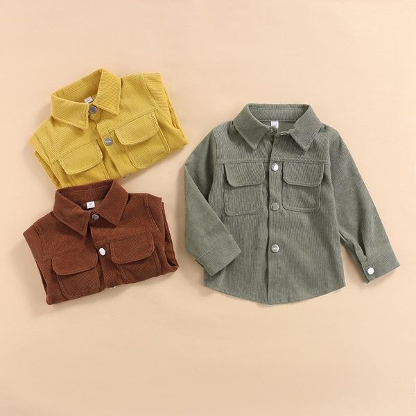 

jackets 2021 autumn infant kids baby boy girl solid color long sleeve turn down collar pocket corduroy jacket outwear children clothes, Blue;gray
