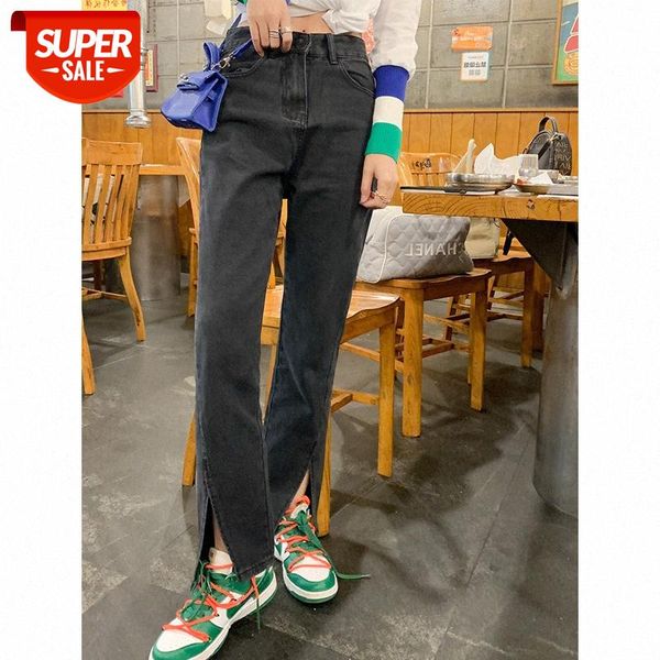 

black split jeans women's waist was thinner, straight loose and trousers #h44w, Black;white