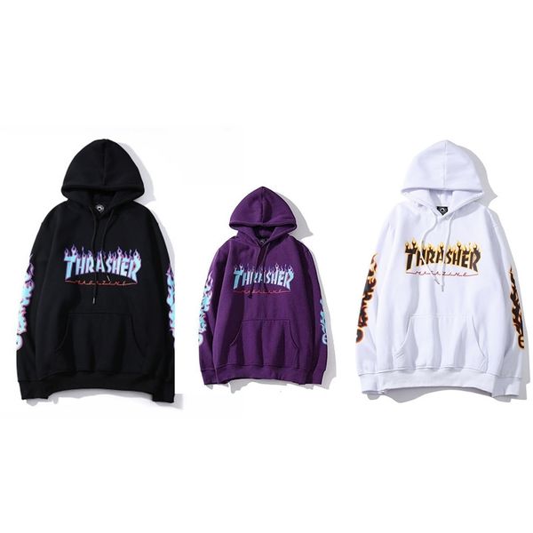 

selling kirin arm flame plush hip hop men's women's autumn and winter hoodies, Black