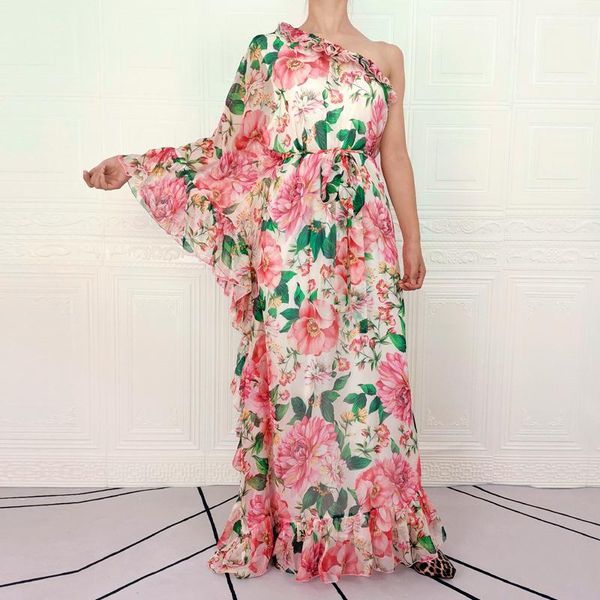 

casual dresses plus size long dress boho beach summer women's flower print off shoulder party holiday chiffon loose, Black;gray