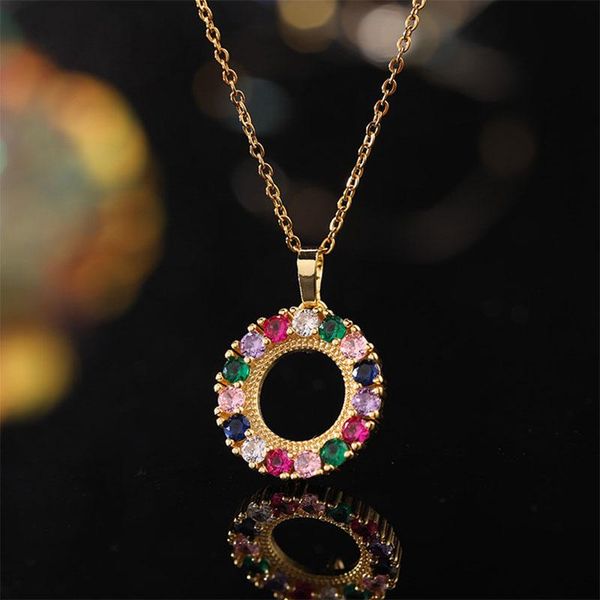 

pendant necklaces trend colorful cubic zircon round necklace for women exquisite gold color choker wedding engagement jewelry, Silver