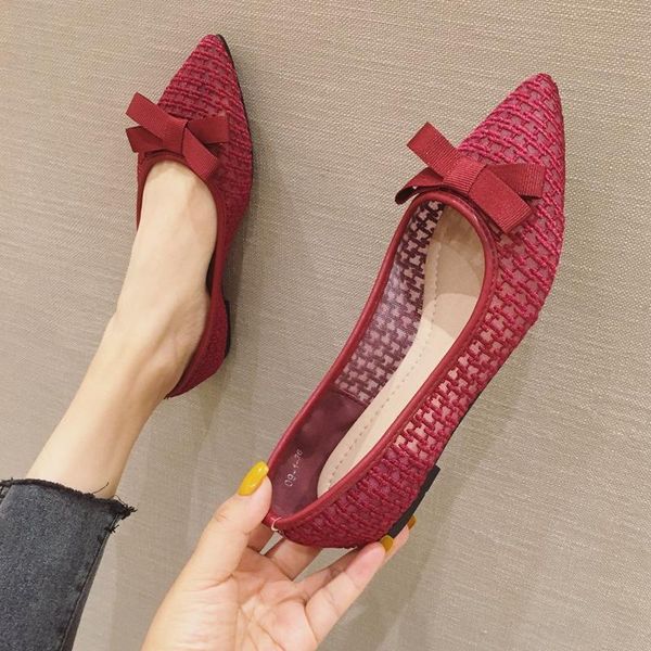 

sandals bow-knot air mesh embroider lattices hole shoes women slip on shallow flats cut-out pointed toe sandalias mujer, Black