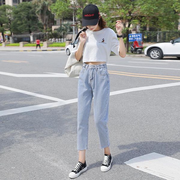 

women's jeans small eight torre pants women show high wear a thin section of tall waist 150 cm turnip nine points in summer, Blue