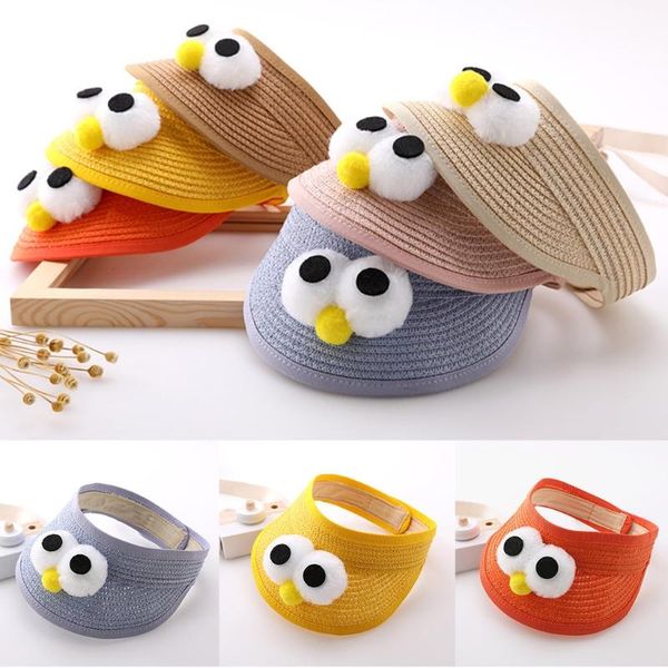 

wide brim hats children's sun visor ess beach hat empty summer traw with textile fastener, Blue;gray