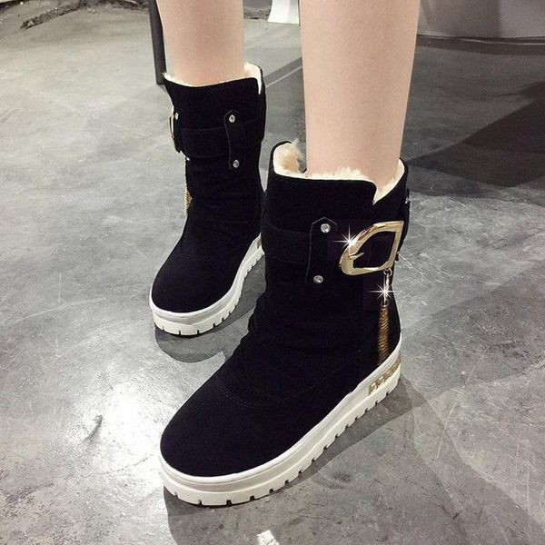 

boots 2021 women's snowshoes winter thick-soled belt buckle rhinestone cotton plus thermal for women, Black
