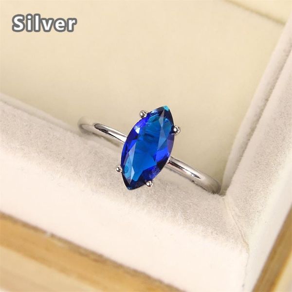 

cluster rings selling european and american fashion s925 sterling silver sapphire ring zircon drop crystal jewelry women's gift, Golden;silver