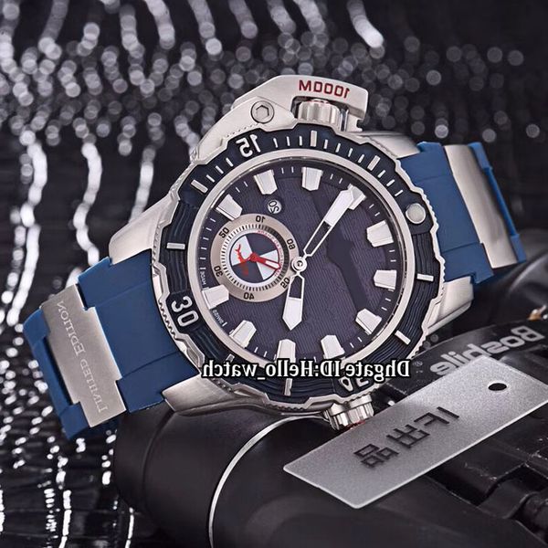 

46mm big size date maxi marine diver 3203-500le-3/93-hammer blue dial automatic mens watch steel case blue rubber strap sport wristwatches, Slivery;brown