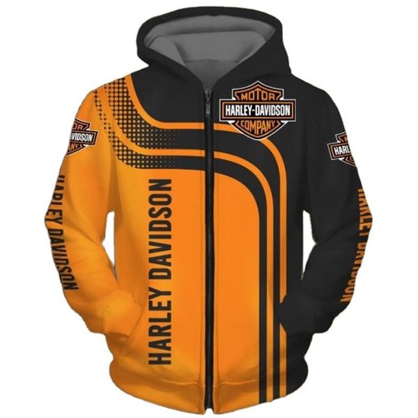 

2021 new men's coat harley 3d digital printing loose zipper hoodie, Black