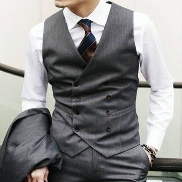 

men's vests 2021 fall gray mens double-breasted waistcoat slim fit business male suit vest wedding groomsman, Black;white