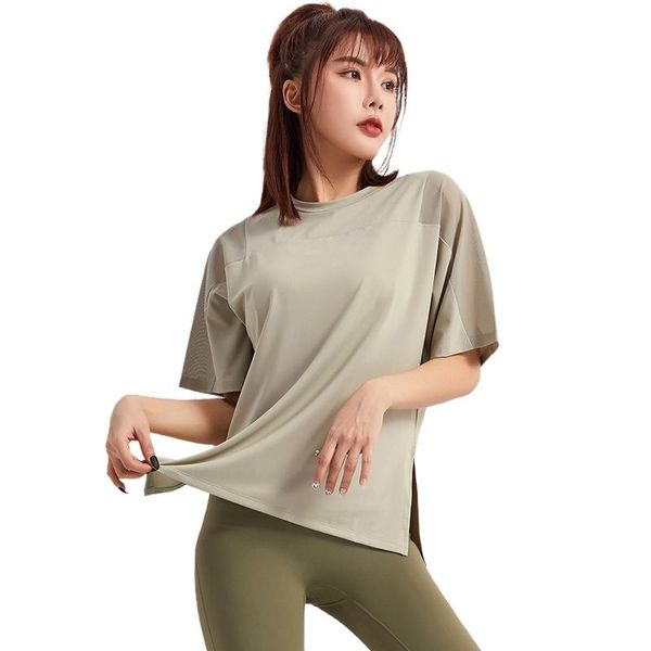 

women's t-shirt sportswear women short sleeves loose shoulders mesh fitness jacket running dry yoga suit volleyball, White